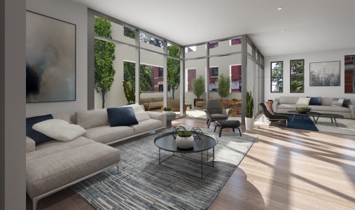 Living Room with Courtyard Views